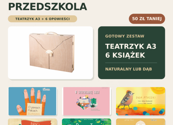 Zestaw kamishibai dla przedszkola – teatrzyk A3 i książki Tibum